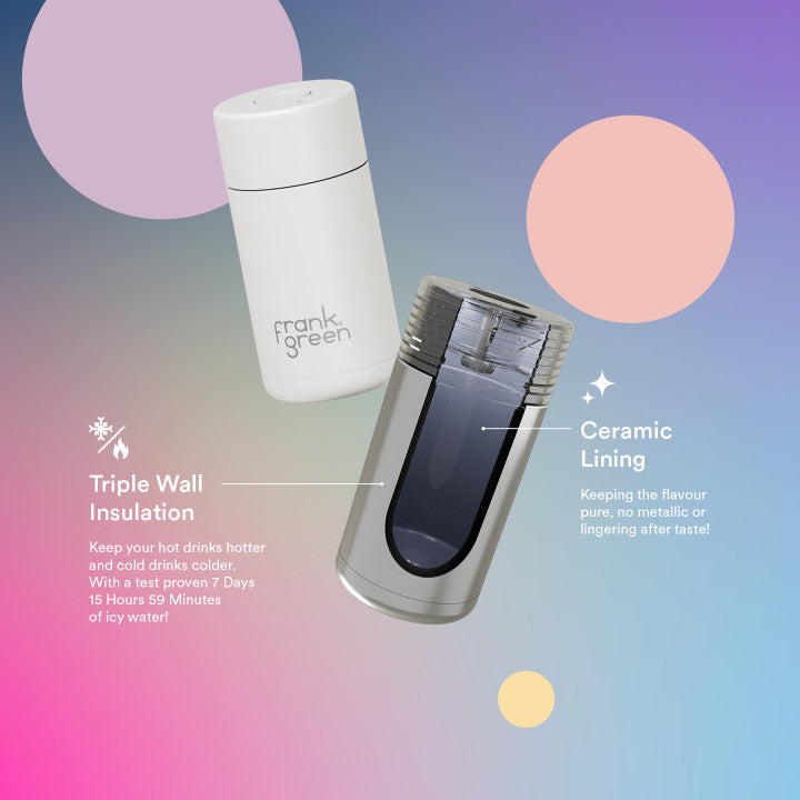 Frank Green 12oz/355ml Ceramic Reusable Cup with Push Button Lid - Chrome Silver / Midnight