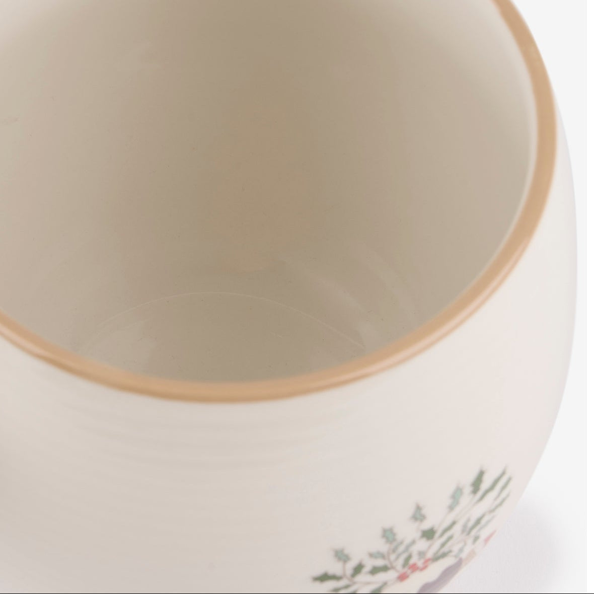 Sophie Allport Close-up of the Christmas Puddings mug interior and coloured rim