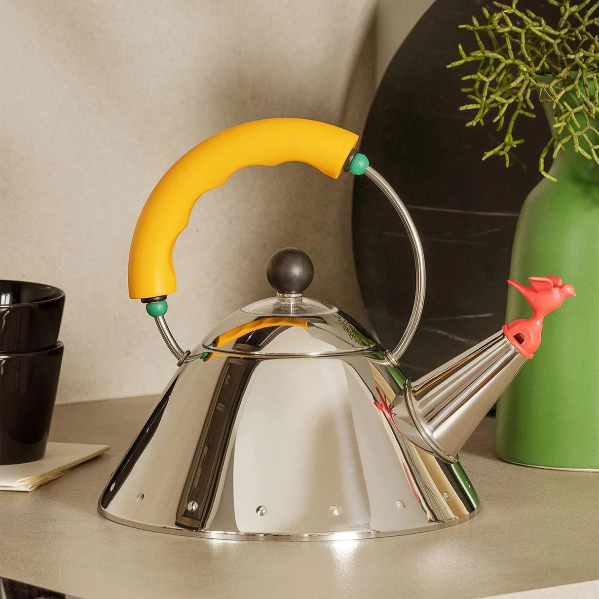Alessi Kettle 9093, Yellow Handle 9093/1 Y I Redber Coffee