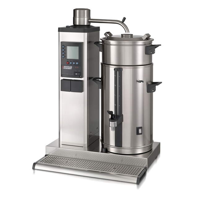 Bravilor Bonamat B10 L/R Filter Coffee Machine with two 10-litre stainless steel containers, designed for large-scale catering and high-capacity coffee brewing.