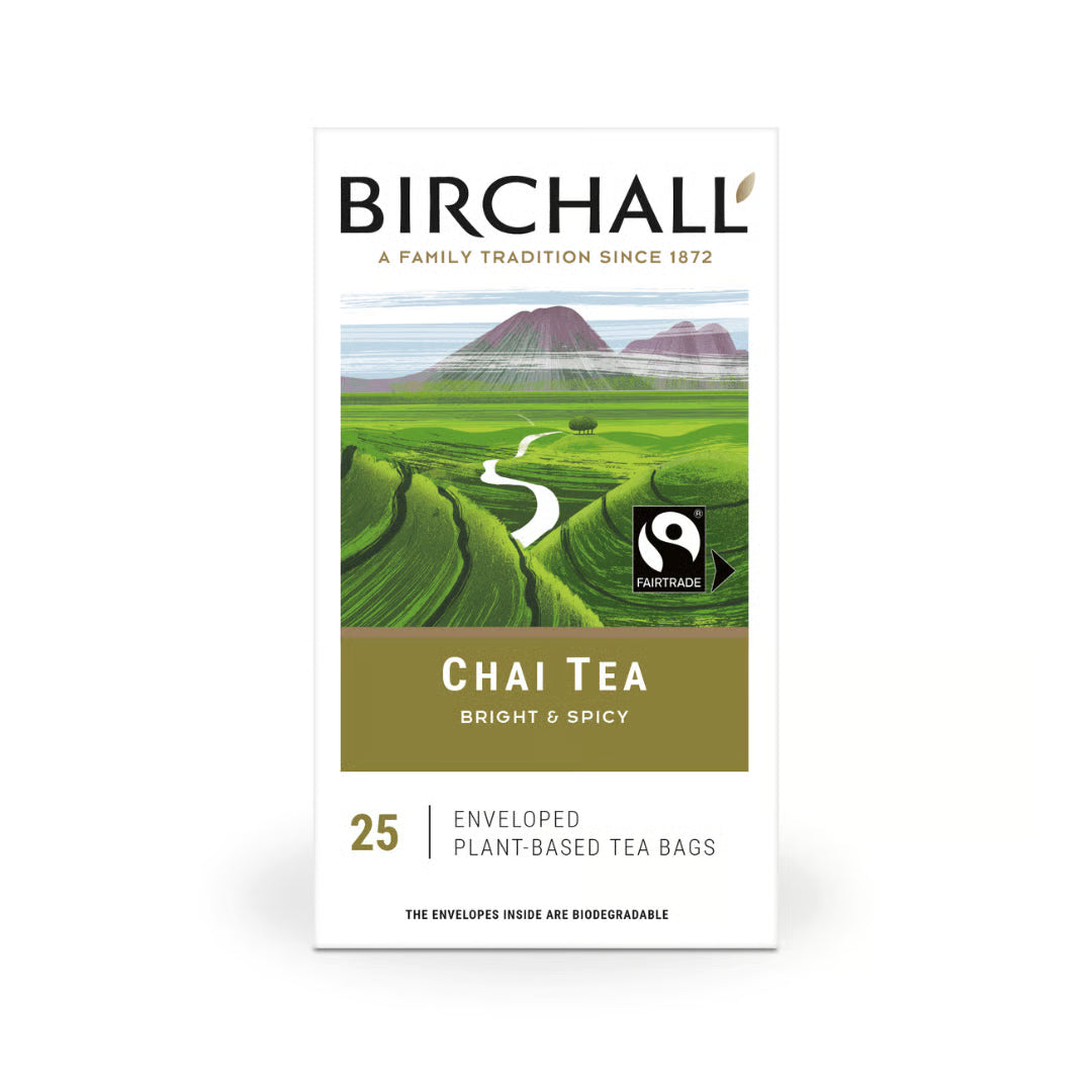 Birchall Chai Tea package with a scenic design on a white background