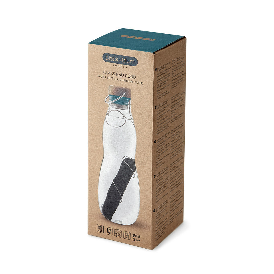 Black+Blum Eau Good Glass Bottle with Charcoal Filter 0.65L - Ocean