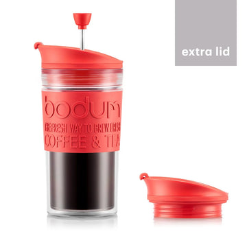 Bodum Plastic Travel Mug Cafetiere Press 0.35L with Spare Lid K11102-04 - Red