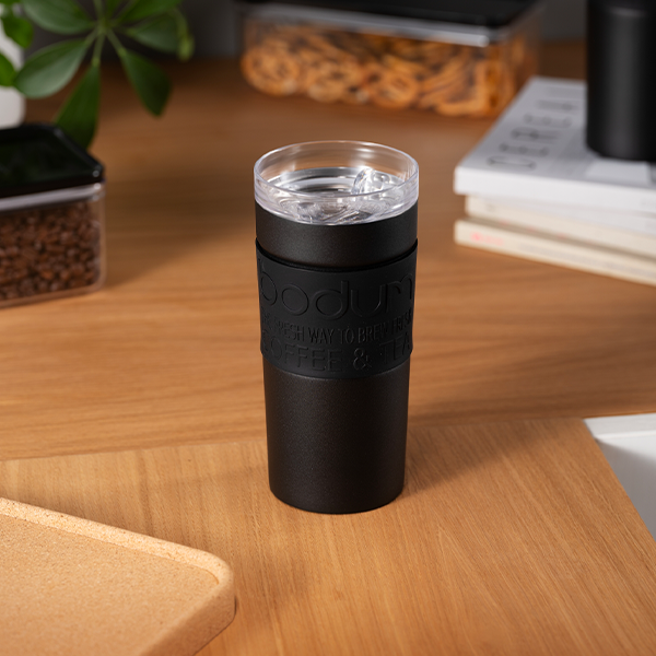 Bodum Stainless Steel Travel Mug 0.35L / 12oz. with Clear Lid - Black