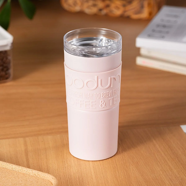 Bodum Stainless Steel Travel Mug 0.35L / 12oz. with Clear Lid - Strawberry