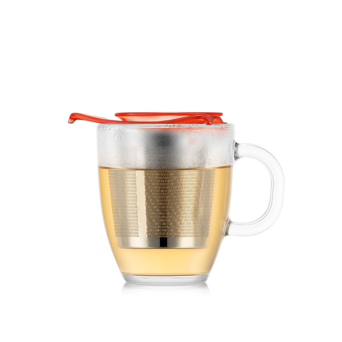 Bodum YO-YO Glass Mug with Tea Strainer 0.35 l, 12 oz - Bright Coral