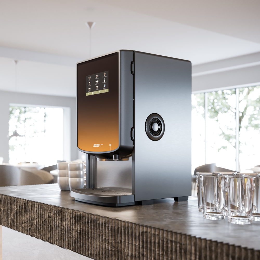 Bravilor Bonamat Bolero 43 Instant Beverage Machine with 4 canisters, fast brewing, and energy-saving mode, ideal for serving coffee, hot chocolate, and milk-based drinks in high-demand environments.