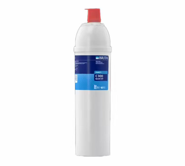 White water filter cartridge with red top on a white background