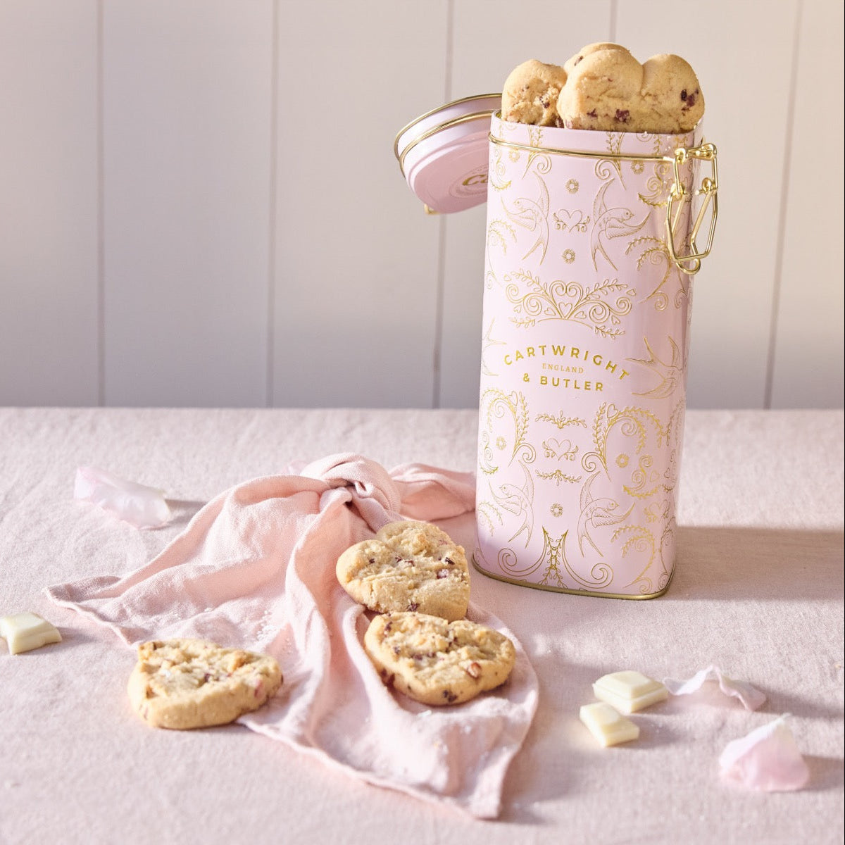 Cartwright & Butler Raspberry & White Chocolate Biscuits in Heart Shaped Tin