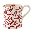White mug with red 'LOVE' pattern on a white background