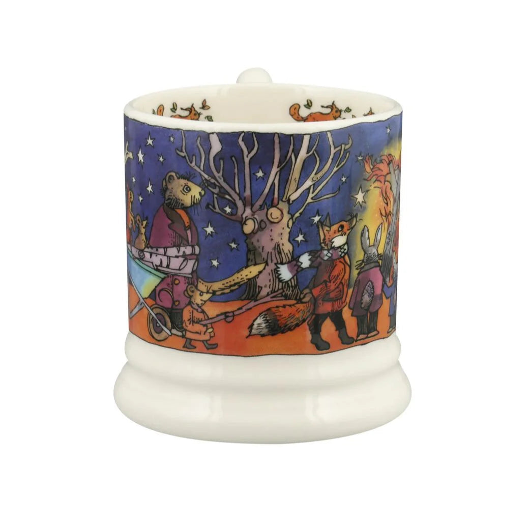 Decorative ceramic mug with a colorful design on a white background