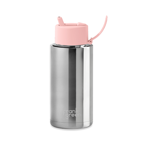 Frank Green 34oz/1005ml Ceramic Reusable Bottle with Flip Straw - Chrome Silver / Blushed