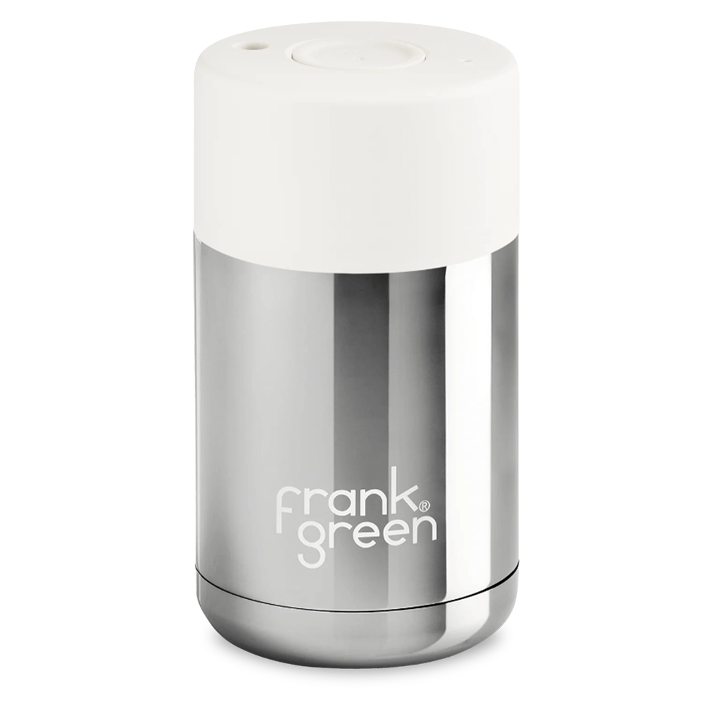 Frank Green 12oz Ceramic Cup with Push Button Lid - Chrome Silver / Cloud