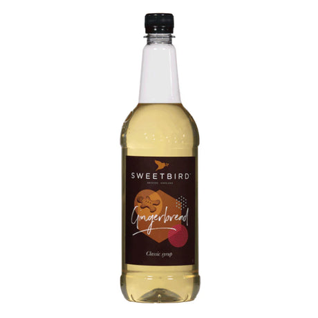 Bottle of Sweetbird Gingerbread syrup on a white background
