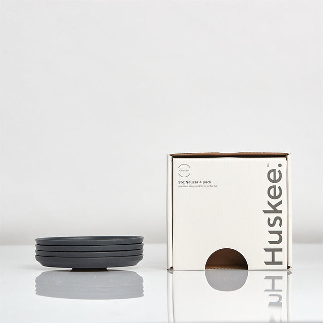 Huskee 3oz Espresso Coffee Cup Saucers 4 Pack - Charcoal