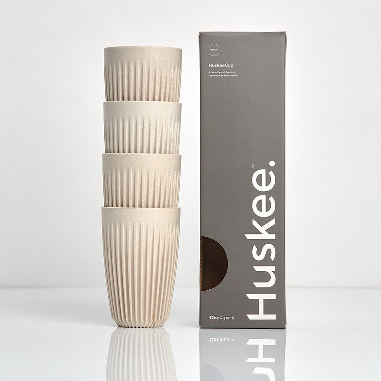 Huskee Reusable 12oz Coffee Cups 4 Pack - Natural