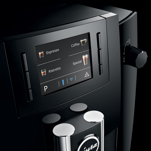 JURA WE6 professional coffee machine with user-friendly display, ideal for preparing a variety of coffee specialties in small to medium-sized workplaces.