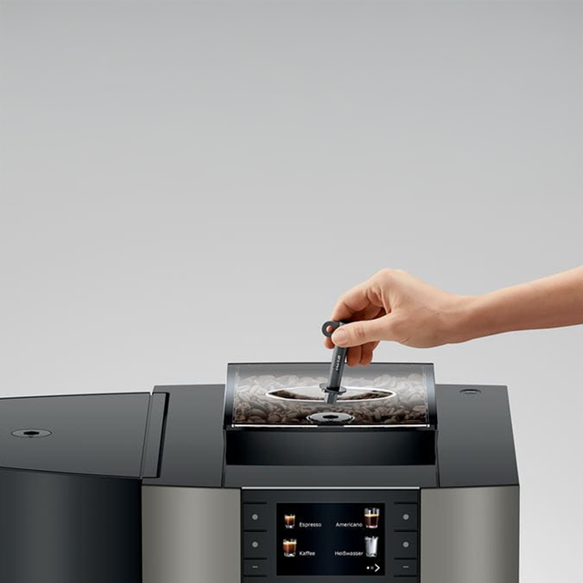 Jura Bean-to-Cup Coffee Machine in Dark Inox with advanced brewing technology and intuitive touchscreen for professional coffee service.