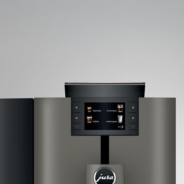 Jura Bean-to-Cup Coffee Machine in Dark Inox with advanced brewing technology and intuitive touchscreen for professional coffee service.