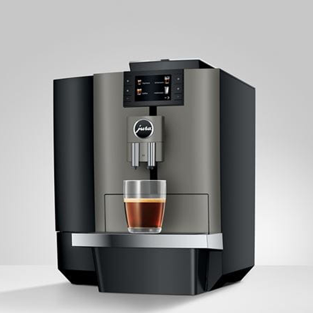 Jura Bean-to-Cup Coffee Machine in Dark Inox with advanced brewing technology and intuitive touchscreen for professional coffee service.