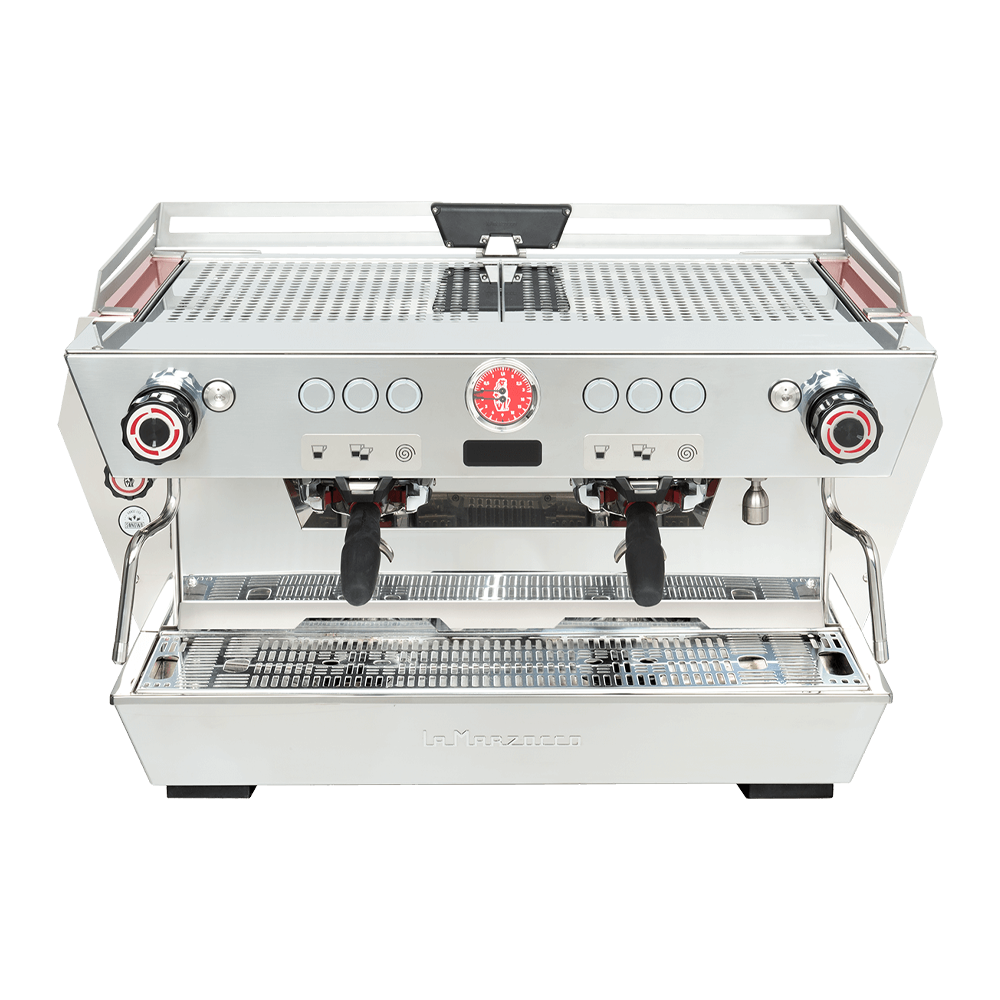 La Marzocco KB90 espresso machine with innovative straight-in portafilter and dual boiler system, ideal for high-volume coffee shops.
