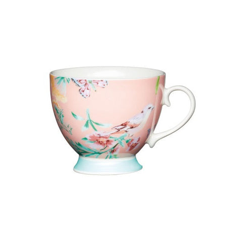 KitchenCraft China 400ml Footed Mugs - Peach Birds