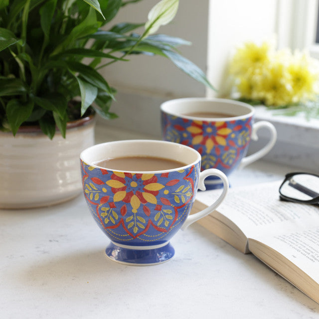 KitchenCraft China 400ml Footed Mug - Morrocan Blue