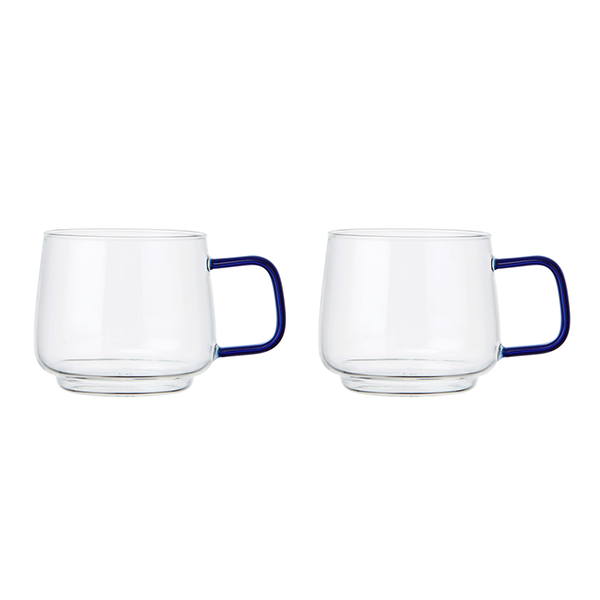 La Cafetiere Glass Mug, Set of 2, 275ml - Blue Glass Handle