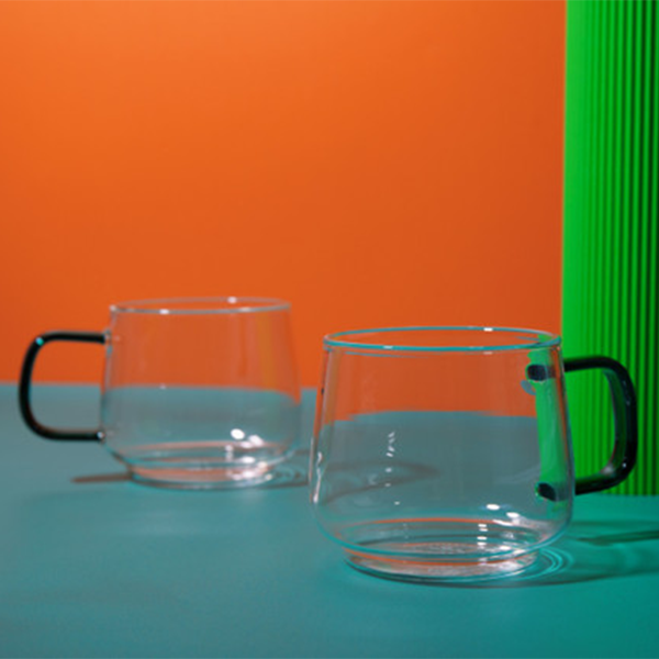 La Cafetiere Glass Mug, Set of 2, 275ml - Green Glass Handle