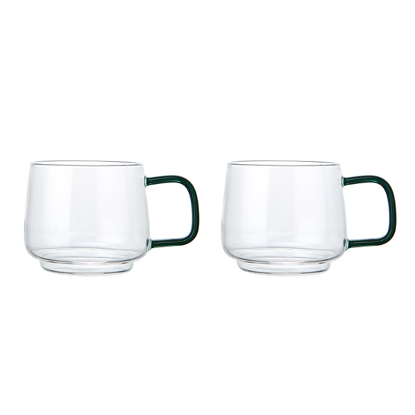 La Cafetiere Glass Mug, Set of 2, 275ml - Green Glass Handle