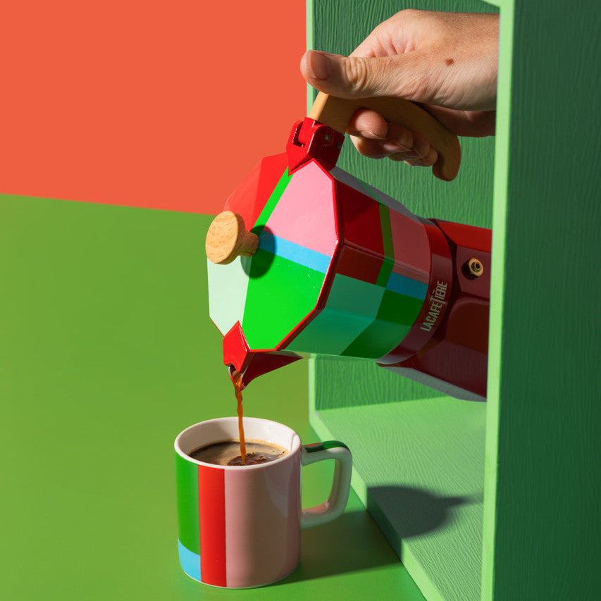 La Cafetière Ceramic Espresso Cup 120ml - Pink and Red Utopian Lines