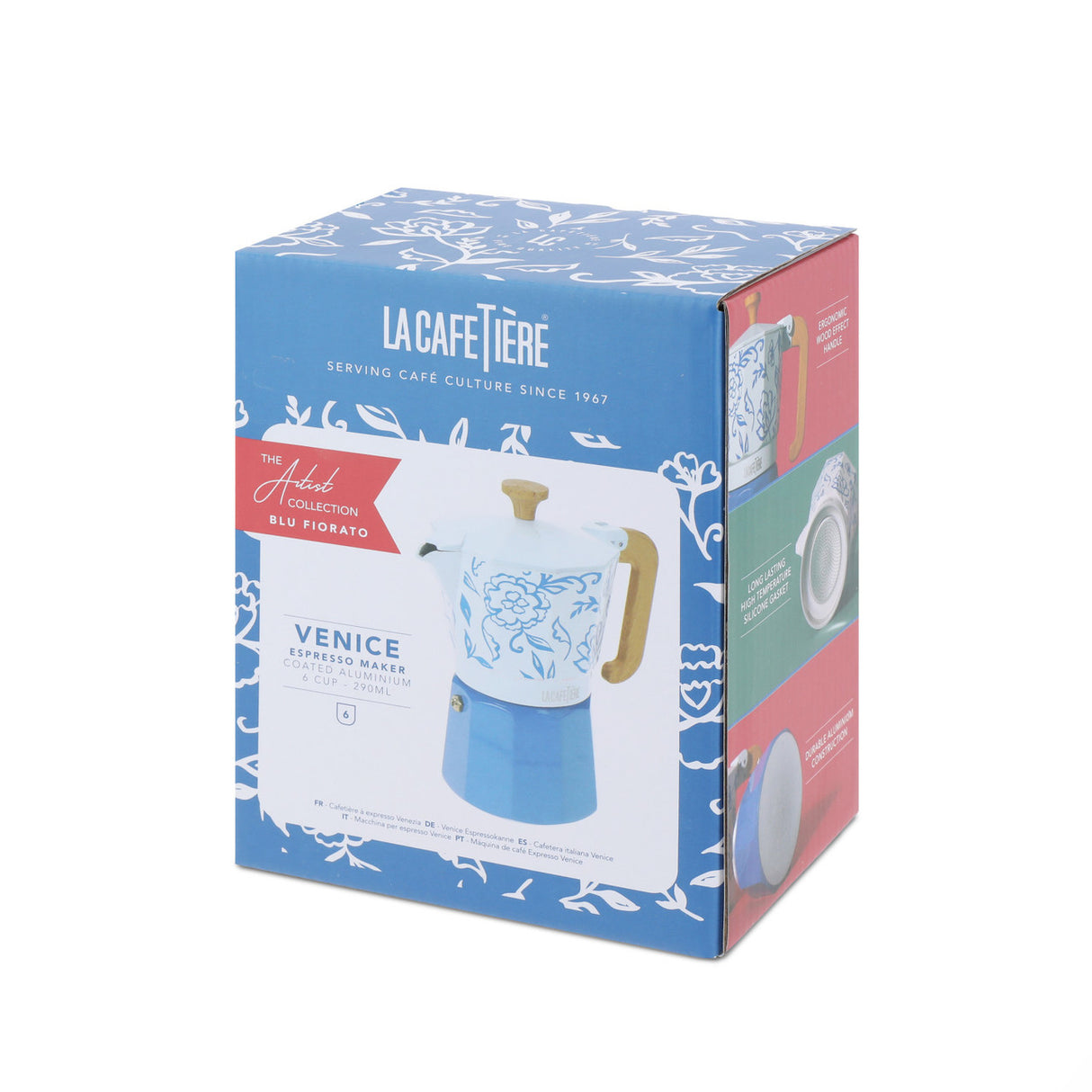 La Cafetière Venice 6 Cup Aluminium Stovetop Coffee Maker - Blu Fiorato