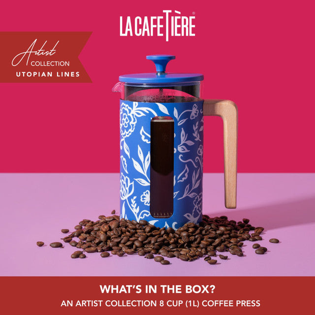 La Cafetière Pisa 8 Cup 1L Stainless Steel Cafetiere - Blu Fiorato