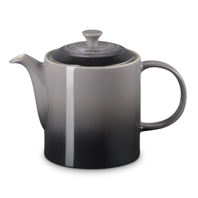 Gray teapot with a white stripe on a white background