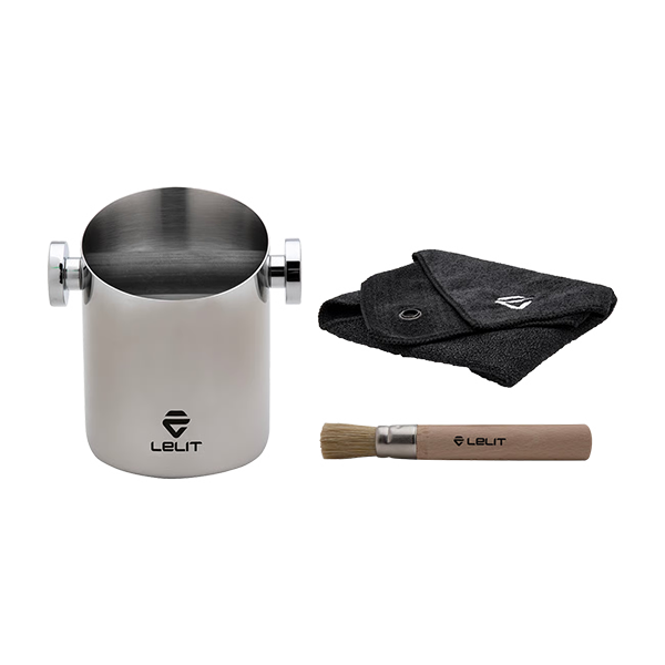 Lelit Cylindrical Knock Box with Cloth & Brush