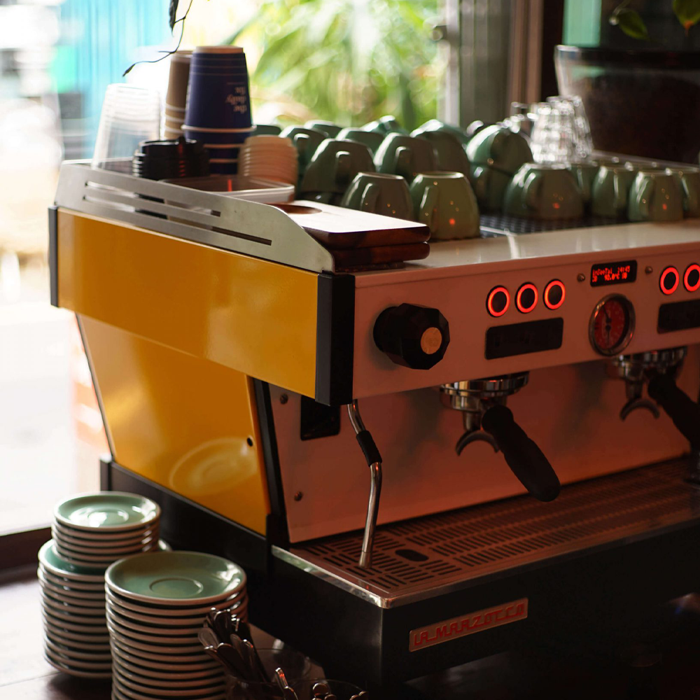 La Marzocco Linea PB espresso machine in stainless steel finish, featuring eco mode for energy efficiency during off-peak hours.