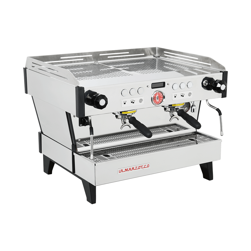 La Marzocco Linea PB espresso machine in stainless steel finish, featuring eco mode for energy efficiency during off-peak hours.