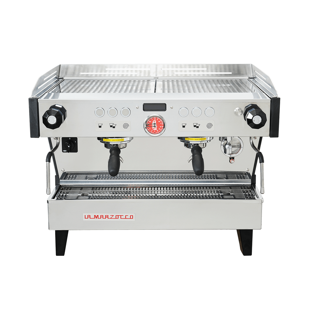 La Marzocco Linea PB espresso machine in stainless steel finish, featuring eco mode for energy efficiency during off-peak hours.