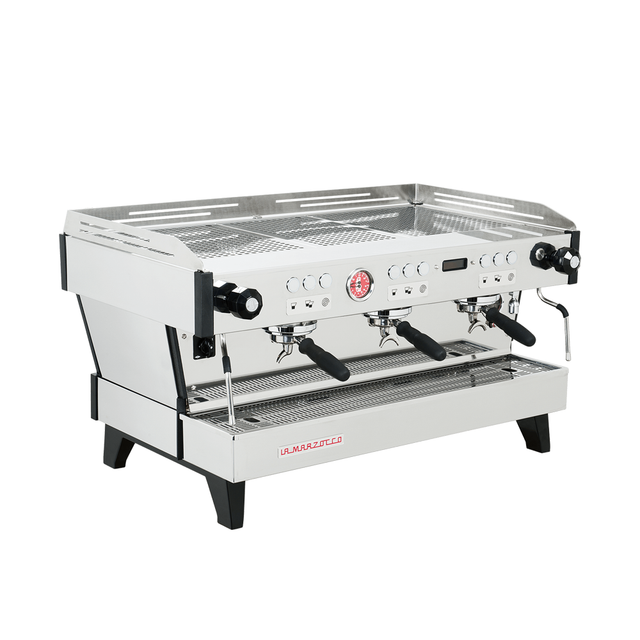 La Marzocco Linea PB espresso machine in stainless steel finish, featuring eco mode for energy efficiency during off-peak hours.