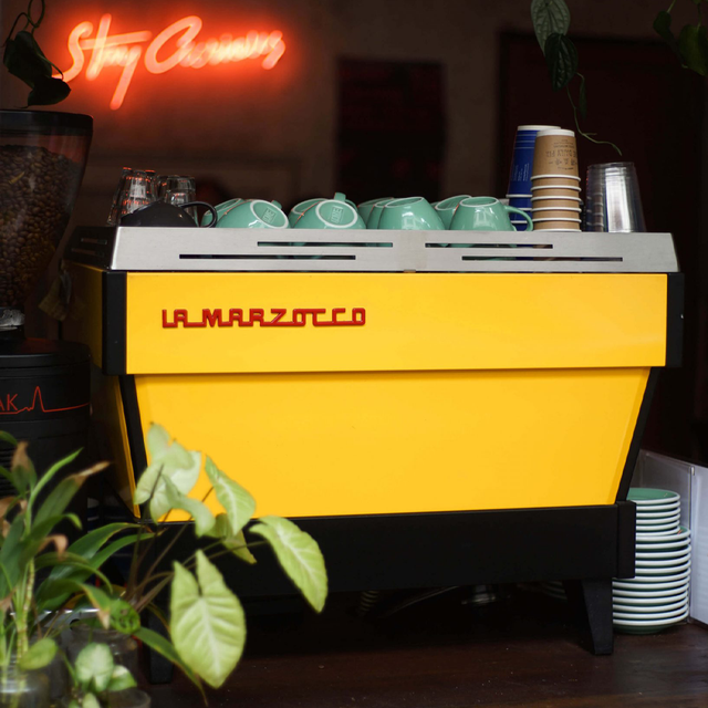 La Marzocco Linea PB espresso machine in stainless steel finish, featuring eco mode for energy efficiency during off-peak hours.
