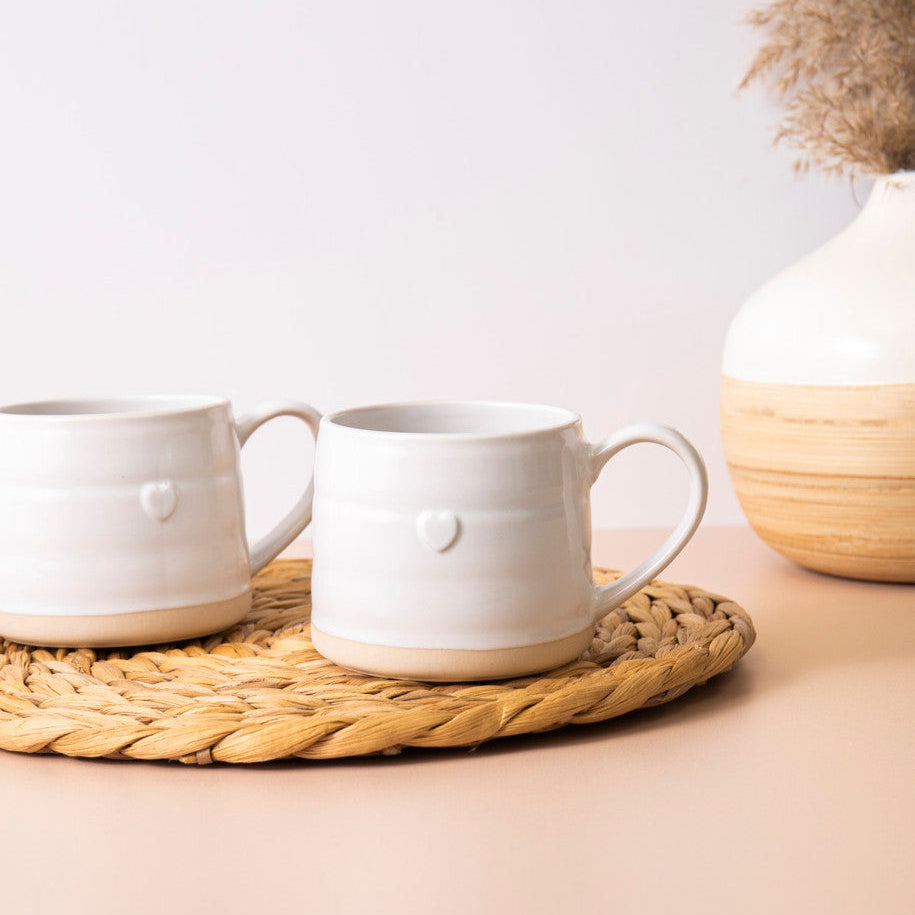 Mikasa Farmhouse Heart Stoneware Mugs, Set of 2, 380ml - White, Redber Coffee