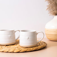 Mikasa Farmhouse Heart Stoneware Mugs, Set of 2, 380ml - White, Redber Coffee