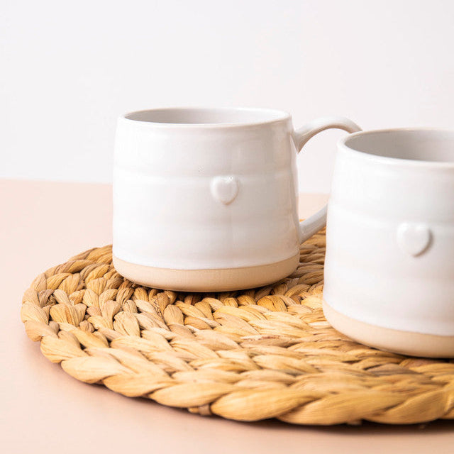 Mikasa Farmhouse Heart Stoneware Mugs, Set of 2, 380ml - White, Redber Coffee