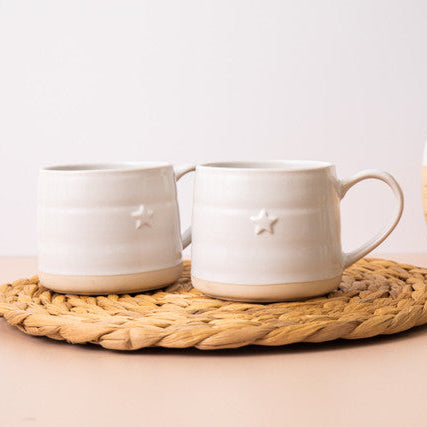Mikasa Farmhouse Star Stoneware Mugs, Set of 2, 380ml - White, Redber Coffee