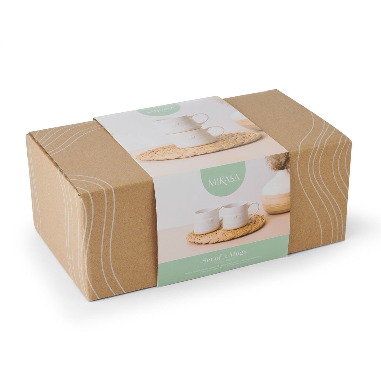 Mikasa Farmhouse Star Stoneware Mugs, Set of 2, 380ml - White, Redber Coffee