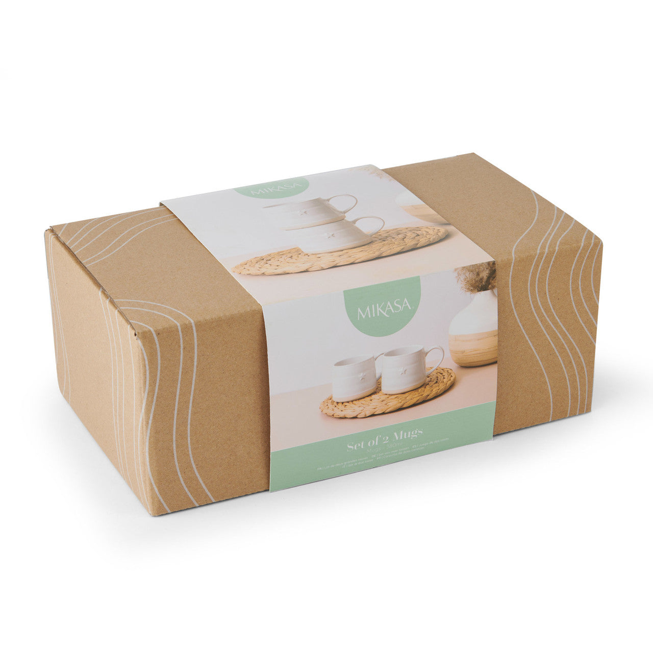 Mikasa Farmhouse Star Stoneware Mugs, Set of 2, 380ml - White, Redber Coffee