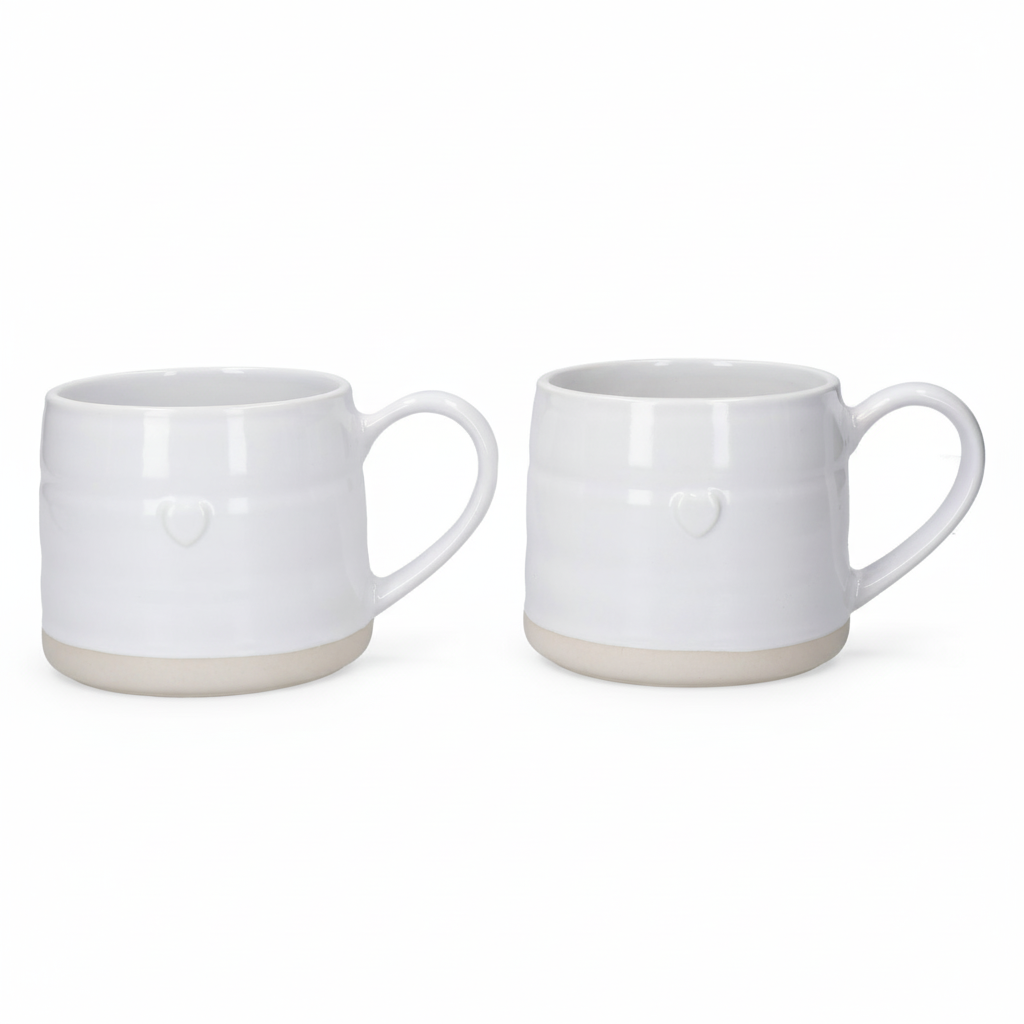 Mikasa Farmhouse White Stoneware Mugs, Set of 2, 380ml - Heart
