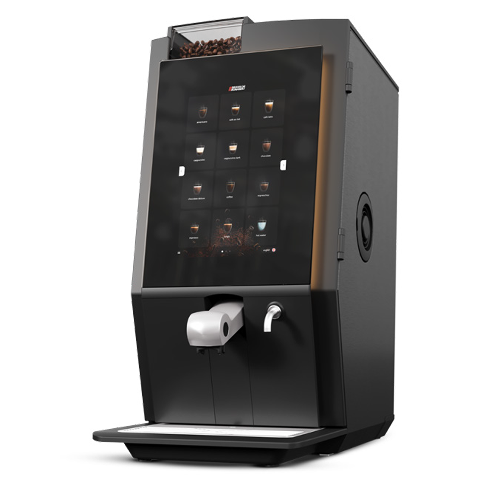 Bravilor Esprecious 12 Bean-to-Cup Coffee Machine – sleek design with intuitive touchscreen, dual canisters for coffee beans and instant ingredients, automatic rinsing program, and up to 120 cups per day capacity. Ideal for high-demand environments.