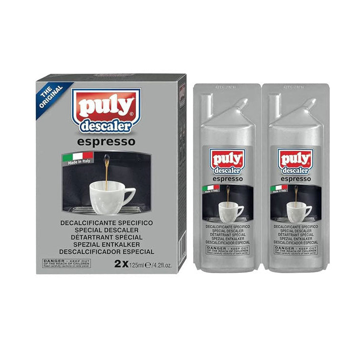 Puly espresso decalcifier packaging on a white background