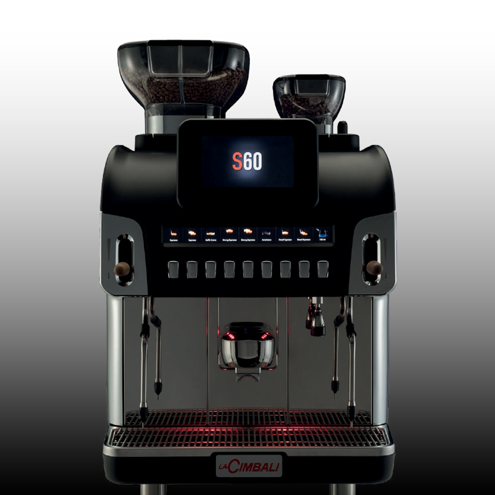 La Cimbali S60 high-capacity bean-to-cup coffee machine, ideal for busy cafés, restaurants, and large venues. Features a 10.4-inch touchscreen, advanced hot and cold milk foam technology, and customisable options. Built for efficiency and durability, it delivers consistent, barista-quality coffee for high-demand environments